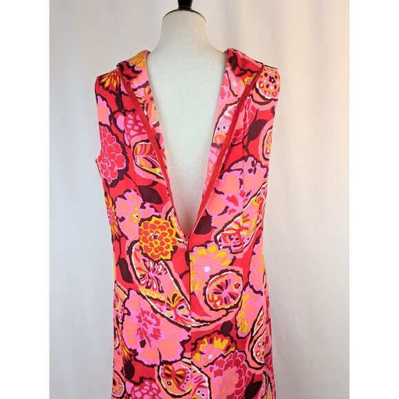 Vintage 60s Pink & Yellow Paisley Shift Dress Size M Womens Mod Midi Go-Go Shift - Picture 8 of 10